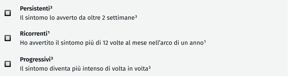 checklist caratteristiche dei sintomi